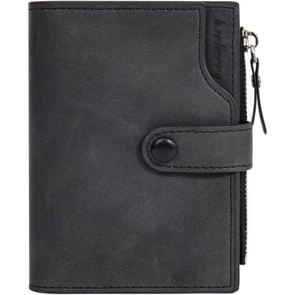 Men's Black Faux Leather Large Wallet Card Blocking Zipper Hidden Pocket